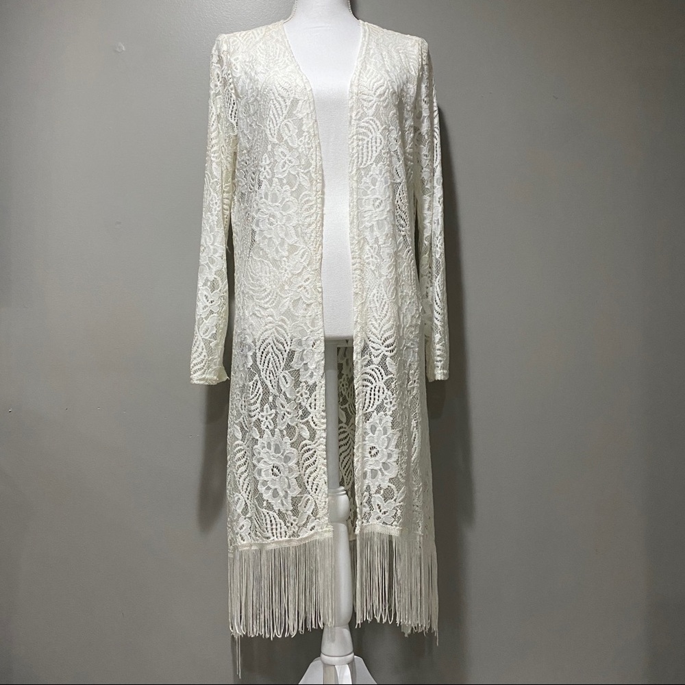 Cream Lace Cover-Up with Fringe detail